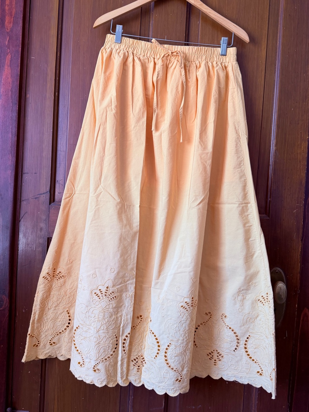 Moon River Butter Yellow Eyelet Scalloped Maxi Skirt L